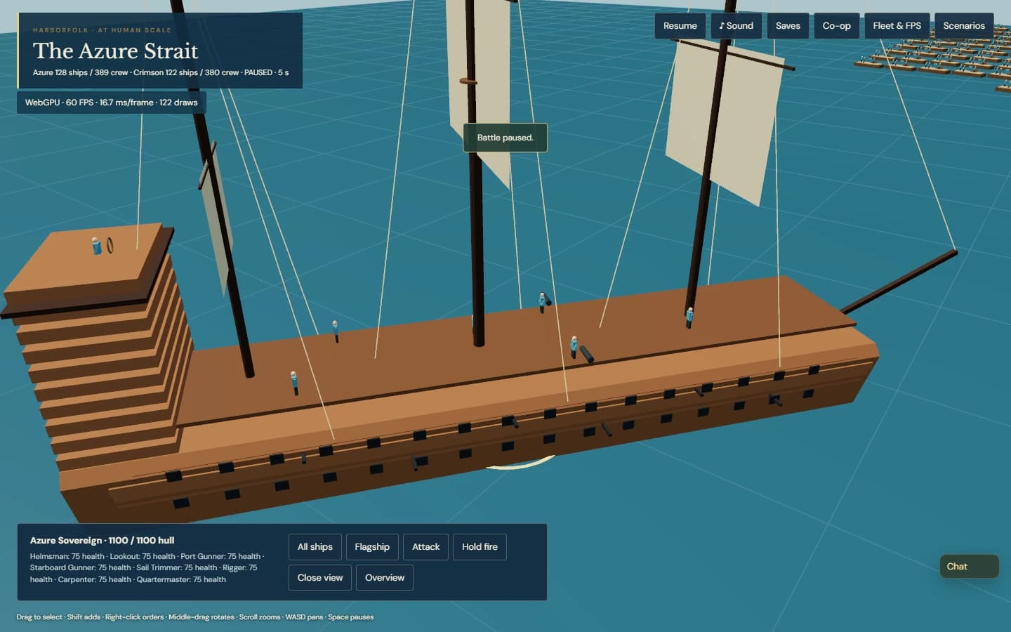 Small sailors at their stations on a huge full-scale Harborfolk flagship